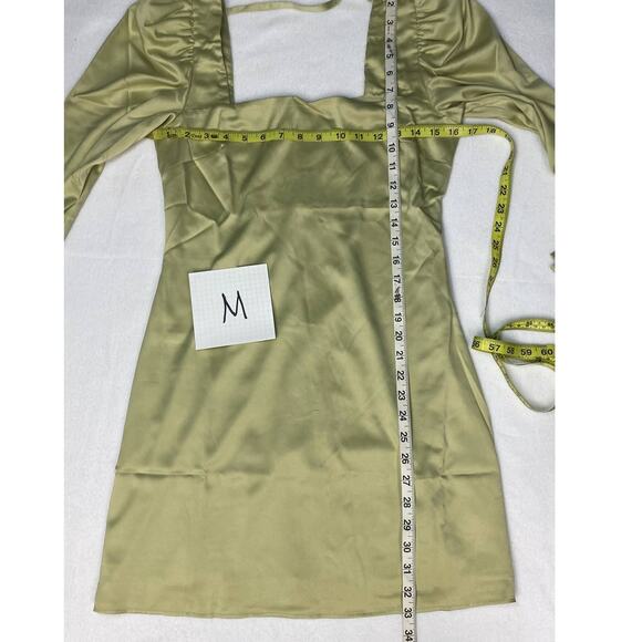 DANIELLE BERNSTEIN M sage green satin long sleeve square neck mini dress NWT B19 - Picture 6 of 6